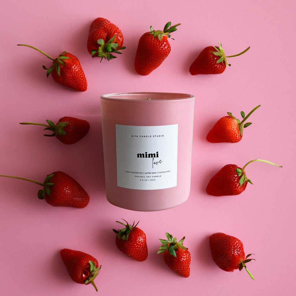 Pink strawberry candle organic soy
