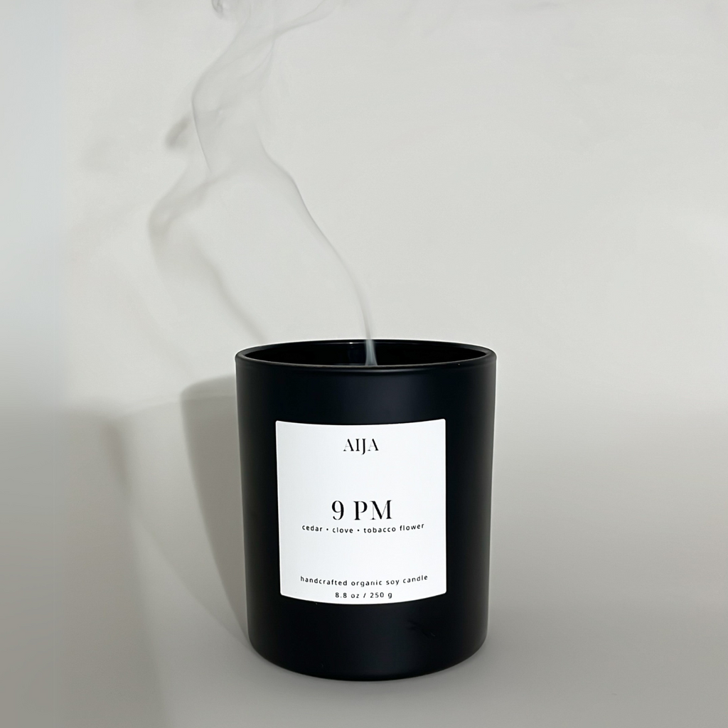 9PM Minimalist Organic Soy Candle - Black Jar - AIJA Candle Studio